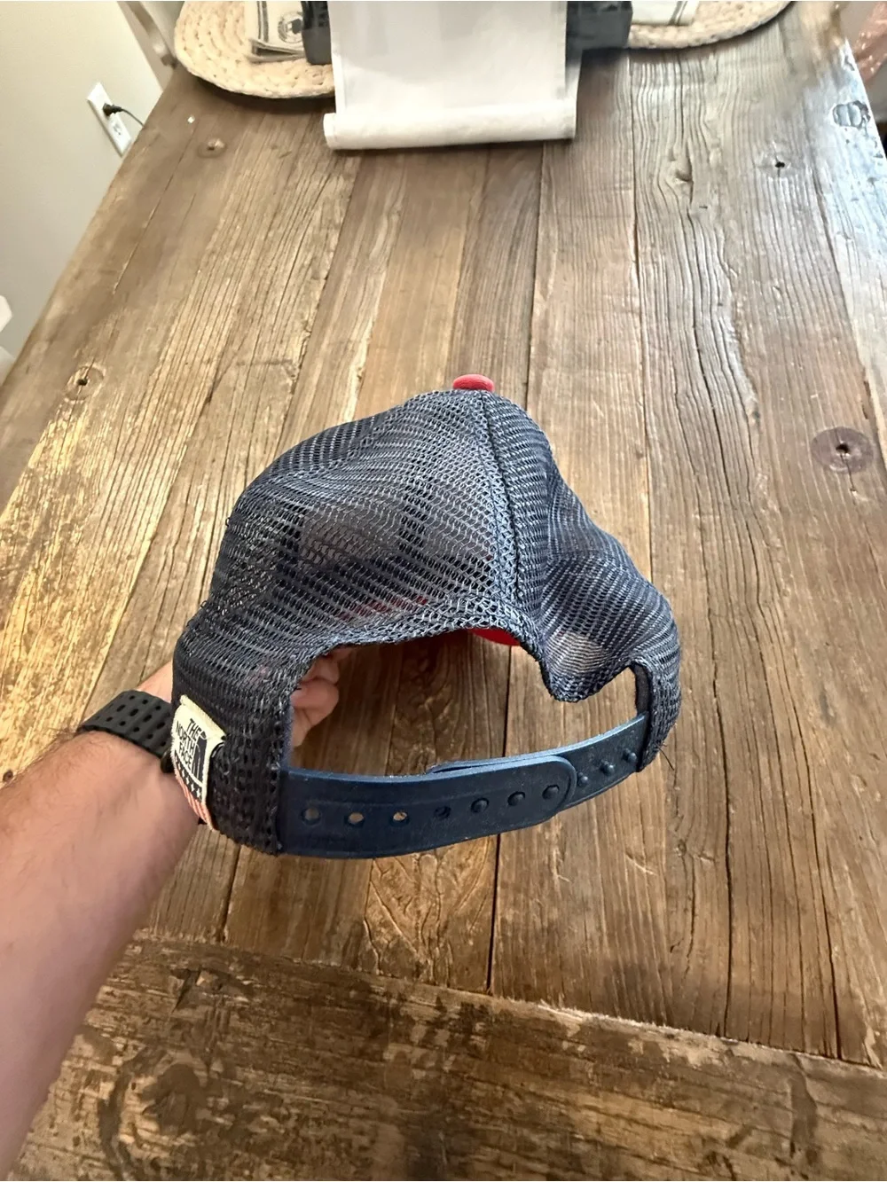 The North Face Red Front Navy Mesh Snapback Hat